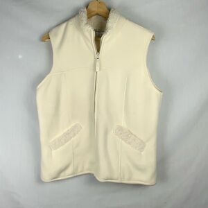 Coldwater Creek Cream Fleece Vest Faux Fur Full Zip Women’s Size Medium Layering